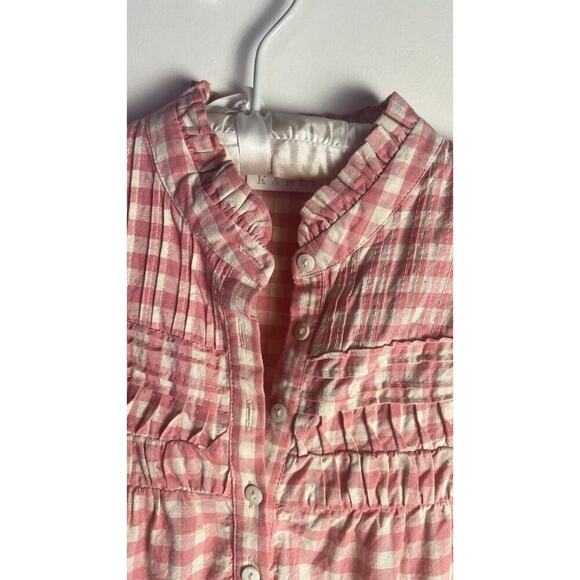 Karlie Gingham Poplin Tiered Ruffled Babydoll Dress Smocked Mock Neck Flutter S - Picture 5 of 10